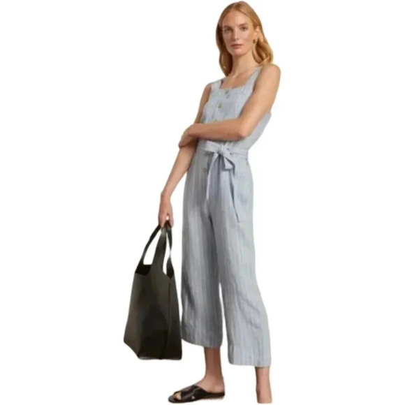 Everlane NWT Blue & White Striped Linen Jumpsuit WITHOUT BELT Size 0 - Picture 1 of 13